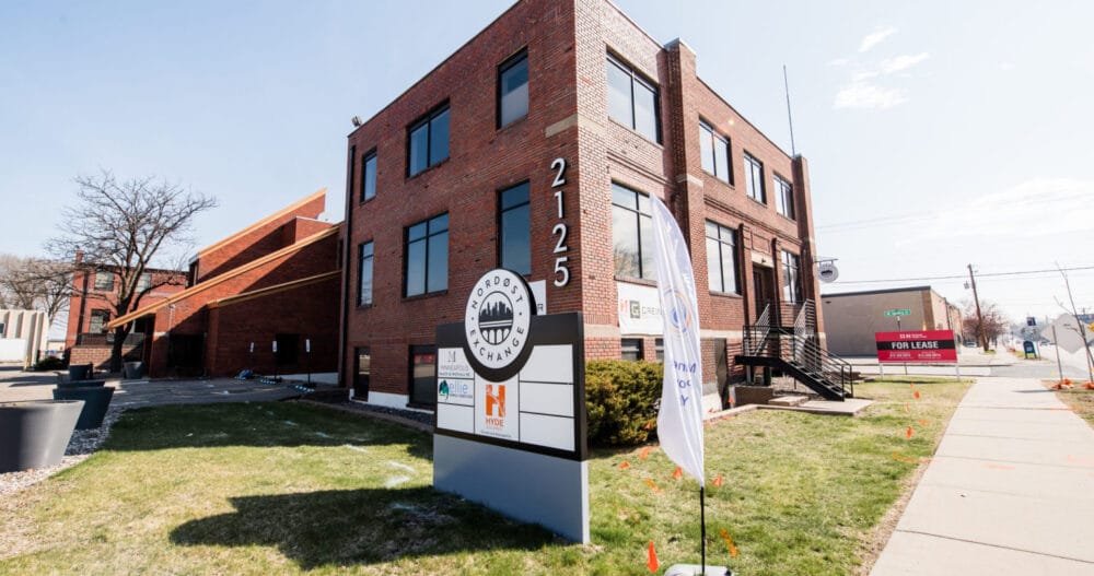 An exterior image of a commercial office building in Minneapolis, Minnesota where an Ellie Mental Health Therapy & Psychiatry Clinic is located.