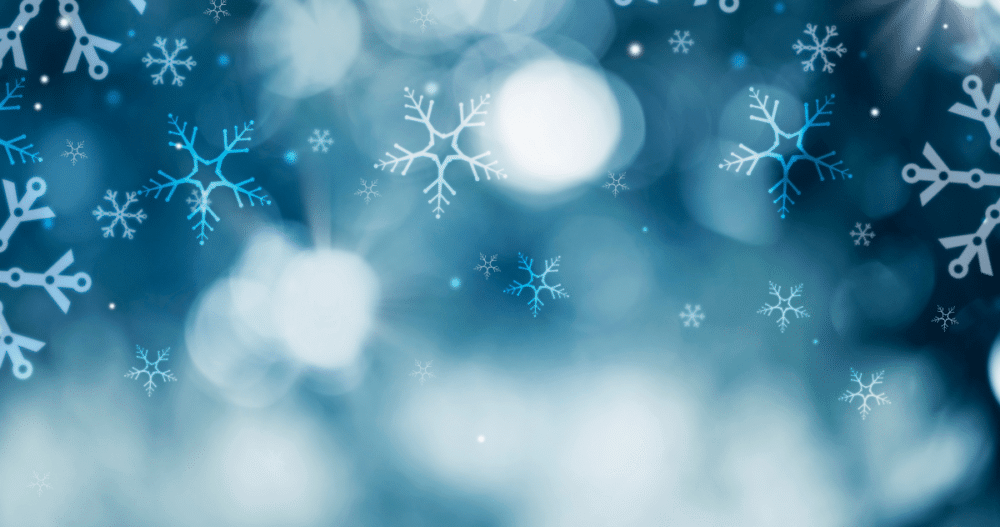 A graphic image depicting glowing snowflakes
